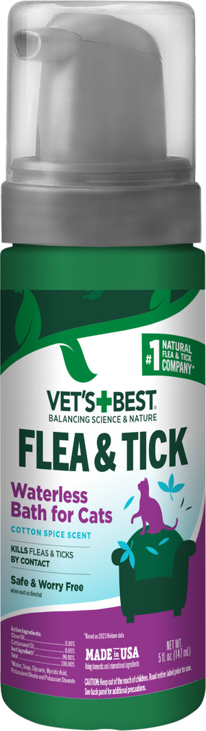 Vet's Best Flea & Tick Waterless Bath for Cats Cotton Spice Scent